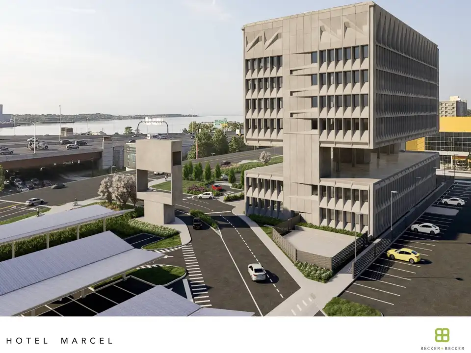 Hotel Marcel rendering from north after redevelopment